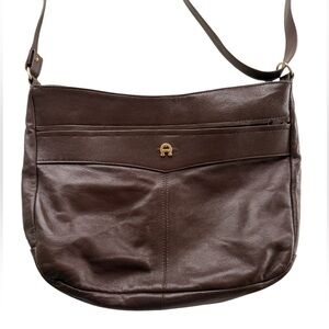 Etienne Aigner Genuine Leather Chocolate Brown Adjustable Strap Handbag Purse